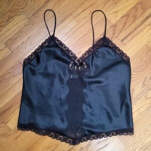 VTG Union Made CHRISTIAN DIOR Black Camisole Top Wmns Large Satiny Lace SexyCore